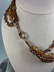 Vintage Multi Strand Amber Glass Bead Necklace Cognac Brown Statement Necklace