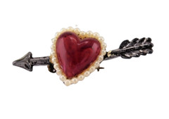 Vintage 1930’s Red Valetine Heart Pin with Silver Metal Arrow C-Clasp