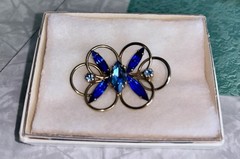 Vintage Sapphire Blue Rhinestone Wire Goldtone Butterfly Brooch Pin 1940s -1950s