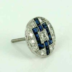 Art Deco Vintage Style Lab-Created Diamond & Sapphire Stud Earrings 925 Silver