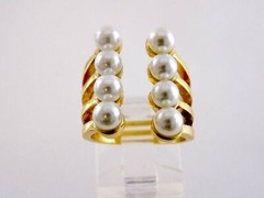 Goldtone Metal Faux Pearl Statement Ring Open Band Design Size 6.25 Gold Tone
