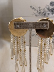 Vintage Faux Pearl Waterfall Pierced Earrings Gold Tone Statement Runway Glam