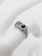 Antique $4000 BELAIS 1.21ct Certified Blue Sapphire 18k White Gold Platinum Ring