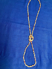 Necklace Gold Red White Pink Beads Vintage Estate 36″-Versitile- Ships From USA