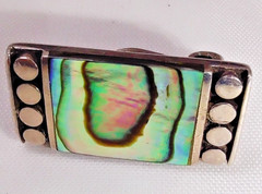Vintage Abalone Marcasite Pendant Necklace & Clip Earrings Set FAS 925 Silver