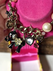 Betsey Johnson Charm Bracelet – Gold Tone Pearl Elephant, Bows, Hearts NIB