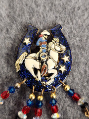 Moulin Rouge Western Cowboy Lucky Horseshoe Enameled Glitzy Charm Brooch
