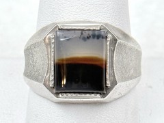 Antique Sterling Silver Banded Dendritic Agate 1920-30’s Art Deco Sz 11.25