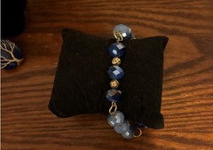 Blue Glass Beaded Necklace, Bracelet 3.5 inches across, Pendant Tree of life