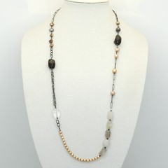 Vintage Silpada Freshwater Pearl Rutilated Quartz Sterling Chain Necklace N1421