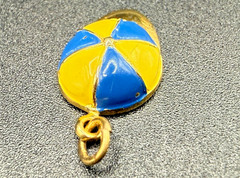 Rare J.M. Fisher Sterling Silver Enamel Jockey Cap Charm Blue Yellow Horse Racin
