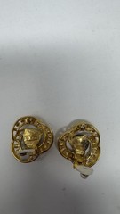 Erwin Pearl Vintage Earrings Clip On Yellow Gold With Blue Swirl Signed