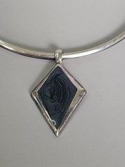 Vintage Sterling Silver Torque Collar Choker Black Pendant 1990s Artisan Y2K