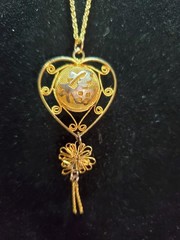 Vintage Gold Tone Chinese Heart Good Fortune Ball Necklace Gift Adult Unisex