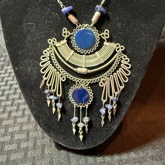 Vintage Hand Made Peruvian Alpaca Silver Chandelier Necklace w Blue Gemstones