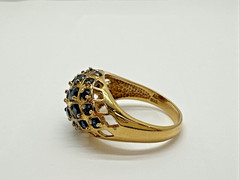 Vintage PAJ 925 Sterling Silver Gold Vermeil Sapphire Dome Cocktail Ring Sz 8.75
