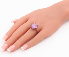 925 Sterling Silver Vintage Ring Classic Pink Topaz Solitaire Sz 7.5 RG36424