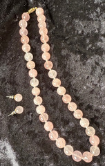 Vintage Rose Quartz 18 in Necklace w 12mm beads & matching 10 mm post earrings