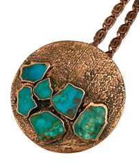 VINTAGE BELL TRADING POST Solid Copper TURQUOISE Pendant Fancy Link Necklace