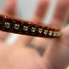 Vintage VTG Handcrafted Women’s Maroon Peach Rhinestones Thread Wrapped Bangle