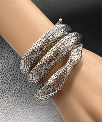 Vtg Whiting & Davis Mesh Snake Bracelet, Triple Coil