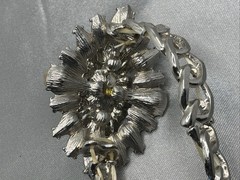 Vintage Rhinestone Cluster Stretch Bracelet Champagne Silver Tone Statement 6.25