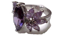 FANCY RING CRYSTAL PURPLE AND LAVENDER MARQUISE SHAPE LARGE SIZE 10.25 FANCY