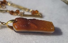RAREST! VINTAGE EGYPTIAN LADY MUMMY SARCOPHAGUS PENDANT VTG GLASS BAR NECKLACE