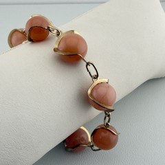 Vintage Stone Bracelet Caged Wire Wrapped Gold Tone 6.25″