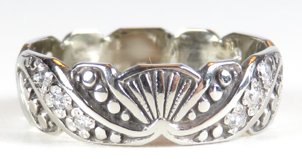 Antique Art Deco Diamond Wedding Eternity Band 14KW Ring Size 4 UK-H 5.24MM Wide