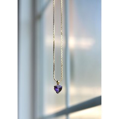 Vintage 14K Italian Solid Gold Amethyst Heart Necklace, Long 24.5″ Heirloom
