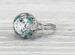 14K White Gold Over 2CT Round Lab-Created Diamond Art Deco Vintage Antique Ring