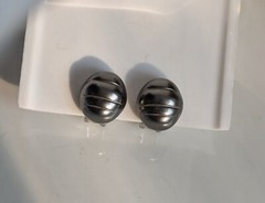 Vintage Gun Metal Grey Black Dome Cushion Button Larva Quilted Clip Earrings