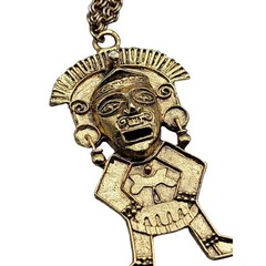 Hobe Statement Pendant Necklace Mayan Inspired 20″ Gold Tone Chain Vintage