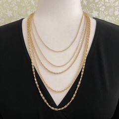 Vintage Multiple Strand 5 Strands Gold Tone Chain Necklace