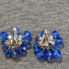 Juliana D&E Blue Crystal Clip-On Earrings & Brooch Set Rhinestone Bead Accents