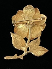Vintage Gold Tone Layered Rose Flower Brooch Pin