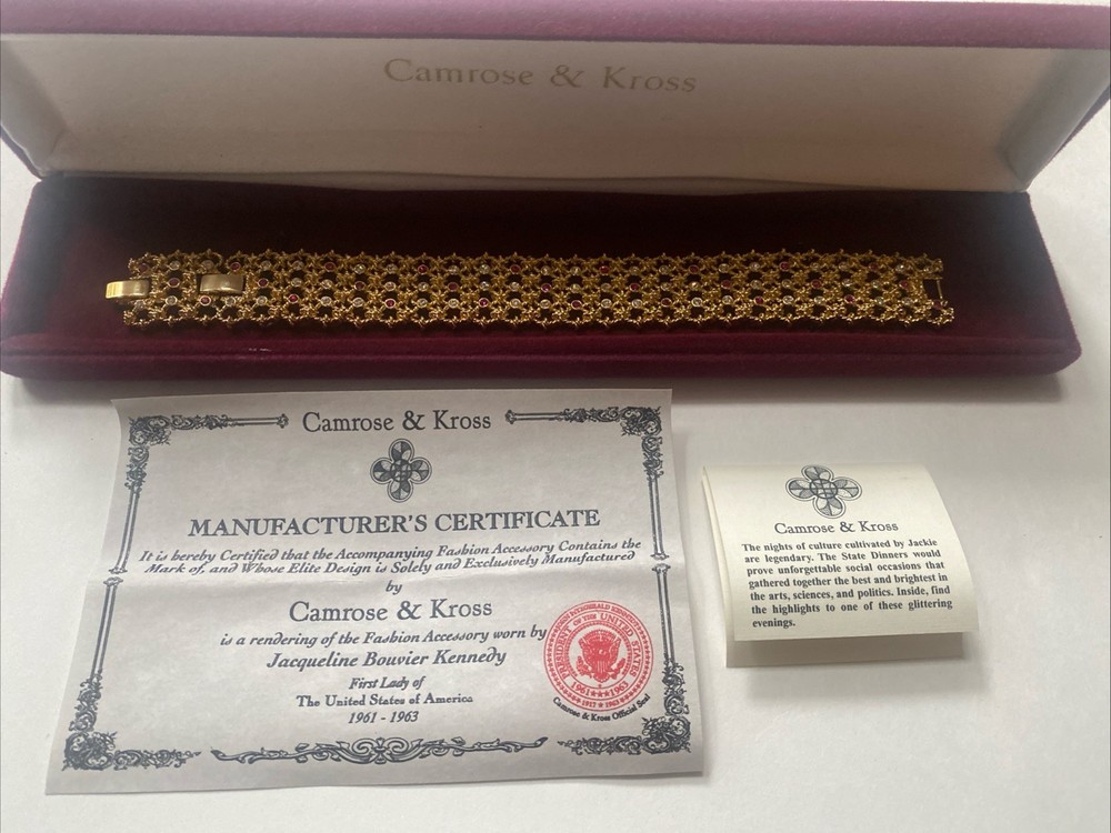 Camrose & Kross JBK Jacqueline Kennedy Pink Stones Crystal Gold Link Bracelet
