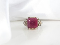 Vintage Sterling Silver 925 Raw Natural Ruby Diamond Ring Size 6