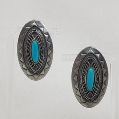 Vintage Southwest Style Pierced Earrings Faux Turquoise Cabochons Signed ©JJ