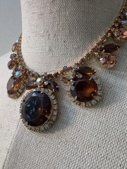 VTG D&E Juliana Root Beer Glass & Topaz Rhinestone Runway Necklace & Earrings