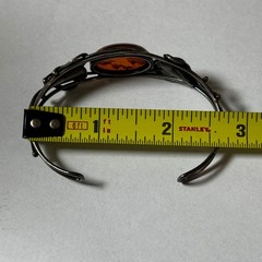 Vintage Sterling Silver Honey Amber Cuff Bracelet Art Nouveau Filigree Cognac