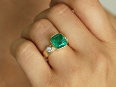 Art Deco Vintage Antique 4.10 Ct Natural Emerald Wedding Ring 14K Yellow Gold FN