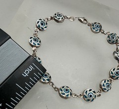 ESTATE STERLING SILVER SWIRL EVIL BLUE EYE BEAD GOOD LUCK LINK BRACELET