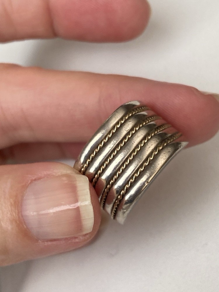 Vintage Chateau D’Argent Solid Sterling 925 Modernist Ring W 14K Gold Rope Band