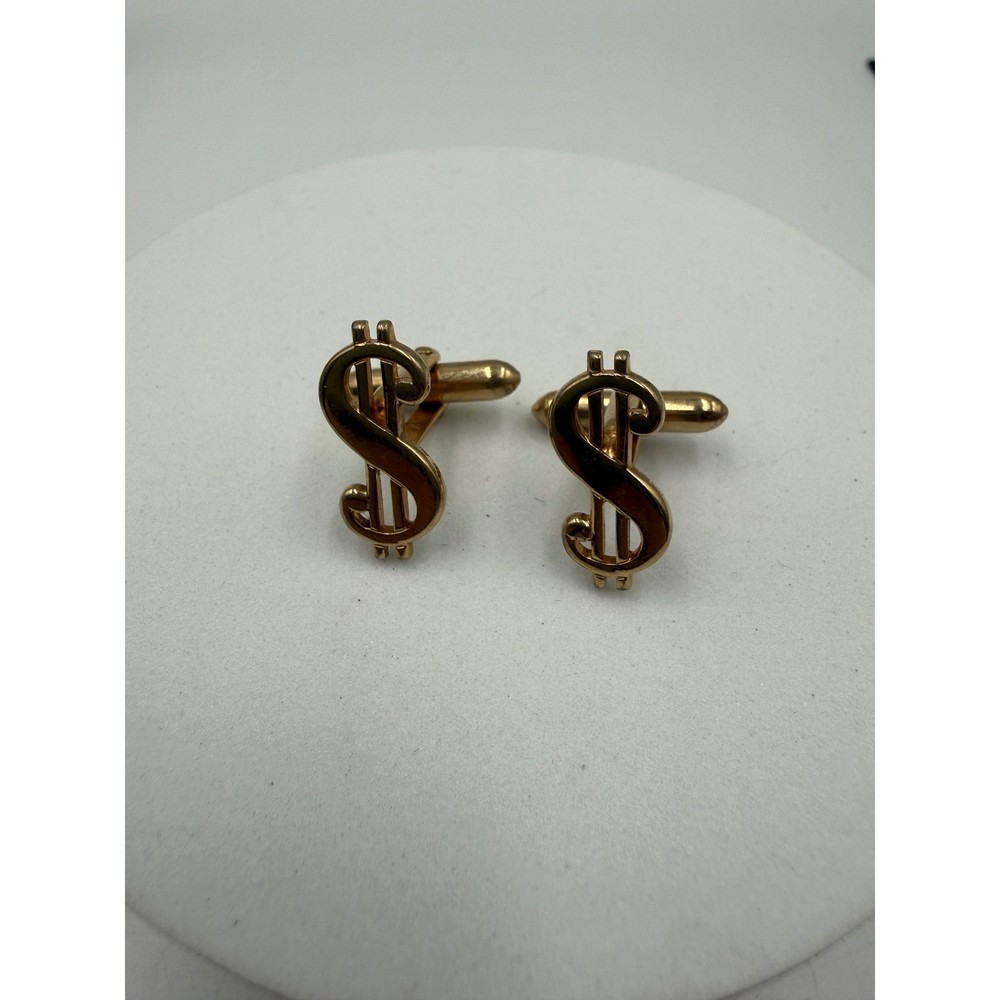 Swank Vintage Dollar Sign Cufflinks Gold Tone Novelty Finance Money Symbol Men