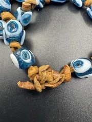 Vintage Blue & White Evil Eye Necklace Glass Lampwork Beads on Leather 32″