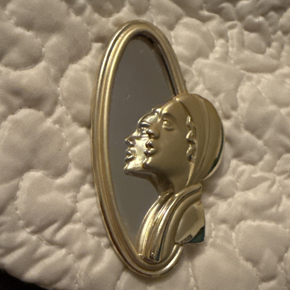 Vintage AJC Art Deco Lady Woman In Mirror Brushed Gold Tone Signed