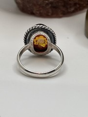 925 Sterling Silver Carved Rose Baltic Amber RING Size 7.25 Estate Vintage