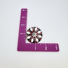 Vintage Enamel Geometric Starburst Brooch Red Black White Round 1.75″